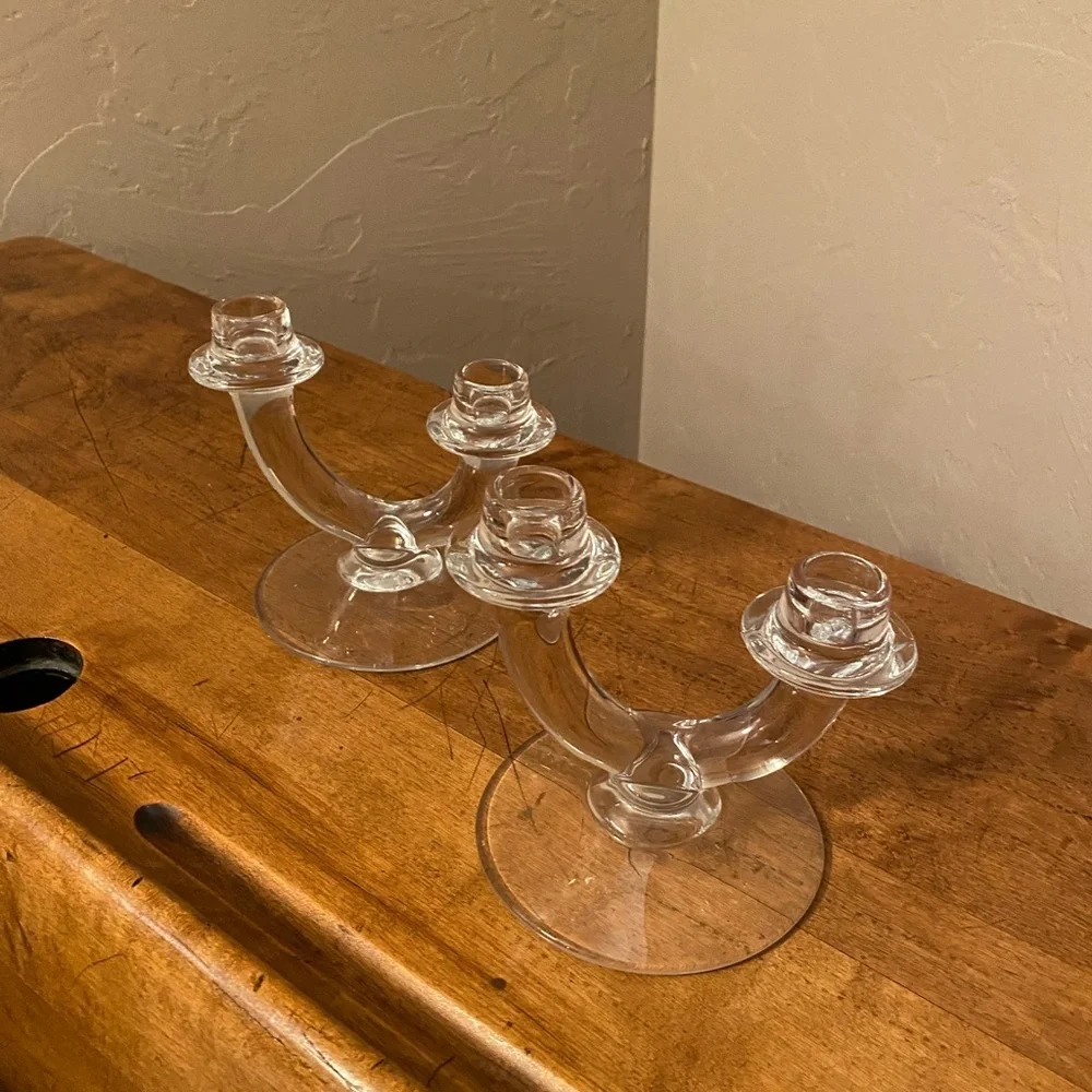 Glass Double Hi Lo Candle Holder Set Of 2